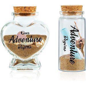 2 Piece Honeymoon Sand Keepsake Jars Wedding Gifts Heart Shaped Glass Bottles